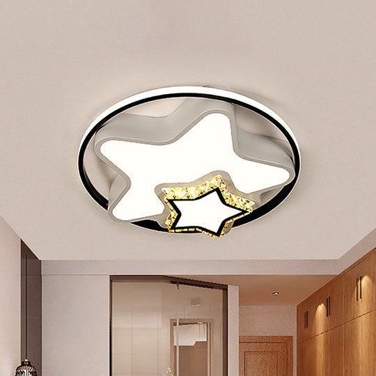 Childrens Square/Star/Heart Led Flush Mount Ceiling Light In Black-White With Crystal Accents