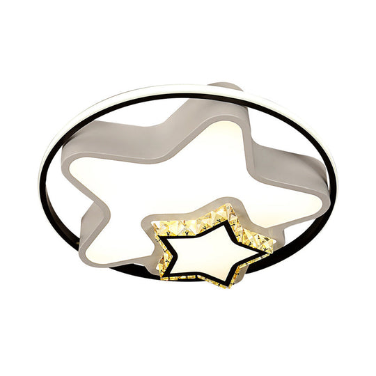 Childrens Square/Star/Heart Led Flush Mount Ceiling Light In Black-White With Crystal Accents
