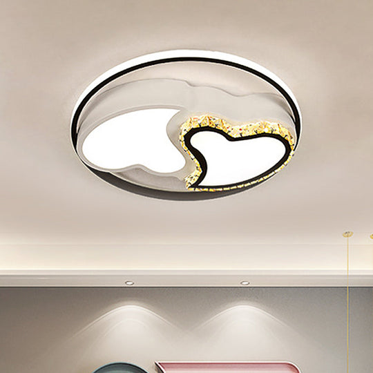 Childrens Square/Star/Heart Led Flush Mount Ceiling Light In Black-White With Crystal Accents /