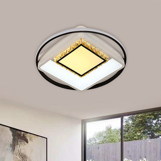 Children’s Square/Star/Heart Led Flush Mount Ceiling Light In Black - White With Crystal Accents