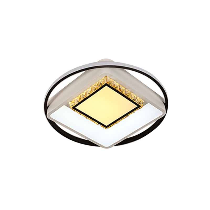 Children’s Square/Star/Heart Led Flush Mount Ceiling Light In Black - White With Crystal Accents