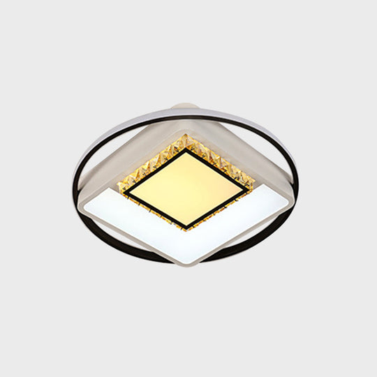 Childrens Square/Star/Heart Led Flush Mount Ceiling Light In Black-White With Crystal Accents