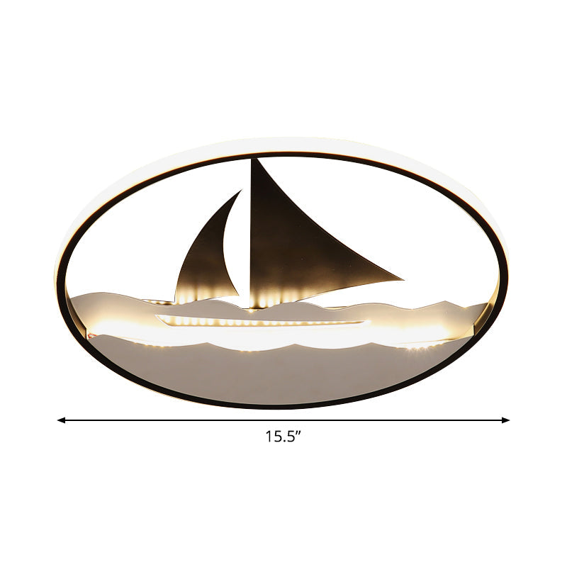 Black Sailboat Flushmount Lamp For Kids’ Rooms - Ocean - Themed Led Fixture