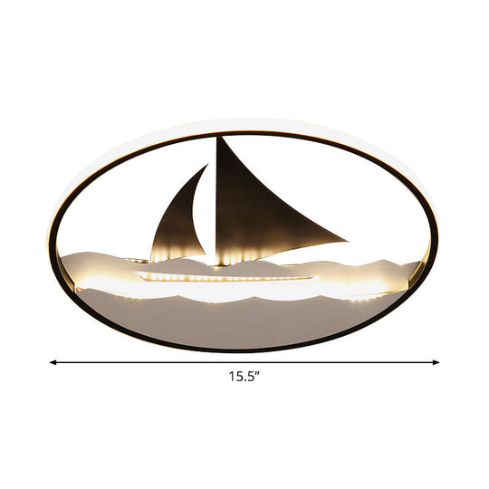 Black Sailboat Flushmount Lamp For Kids’ Rooms - Ocean - Themed Led Fixture
