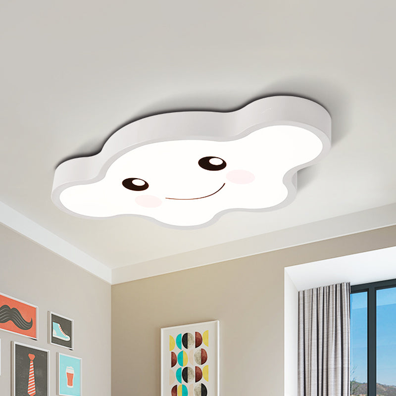Children’s Led Ceiling Light For Kids Bedroom - Cartoon Smile/Dog Design White/Pink/Blue Flush