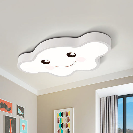 Children’s Led Ceiling Light For Kids Bedroom - Cartoon Smile/Dog Design White/Pink/Blue Flush