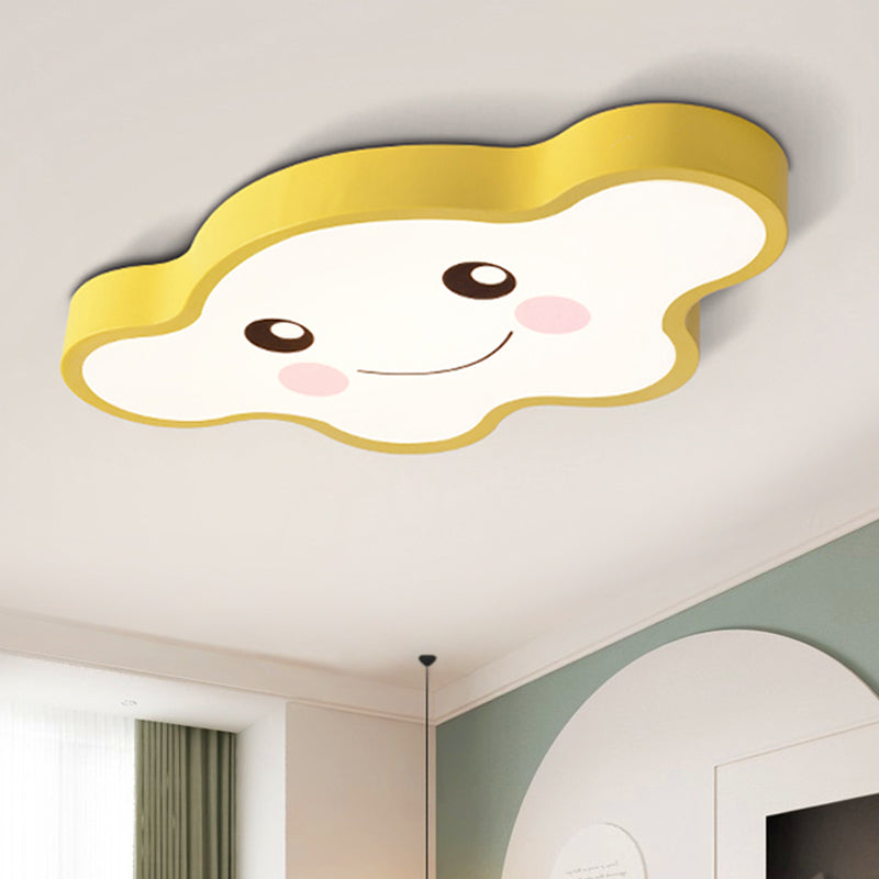 Children’s Led Ceiling Light For Kids Bedroom - Cartoon Smile/Dog Design White/Pink/Blue Flush