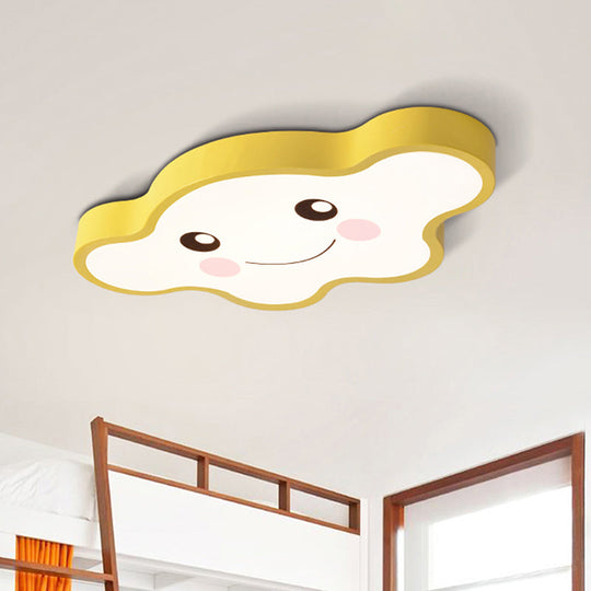 Children’s Led Ceiling Light For Kids Bedroom - Cartoon Smile/Dog Design White/Pink/Blue Flush