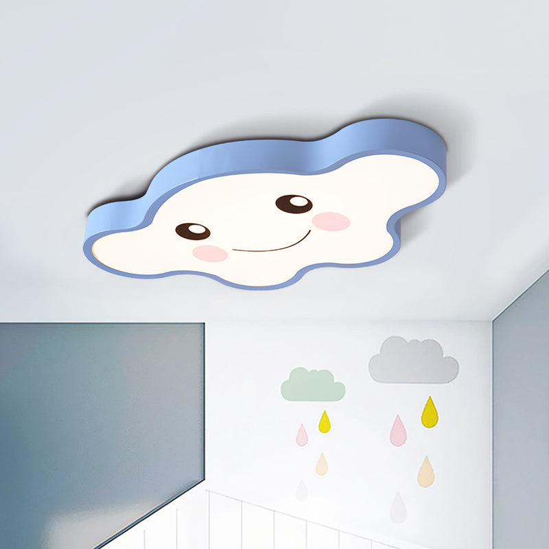 Children’s Led Ceiling Light For Kids Bedroom - Cartoon Smile/Dog Design White/Pink/Blue Flush