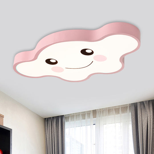 Children’s Led Ceiling Light For Kids Bedroom - Cartoon Smile/Dog Design White/Pink/Blue Flush