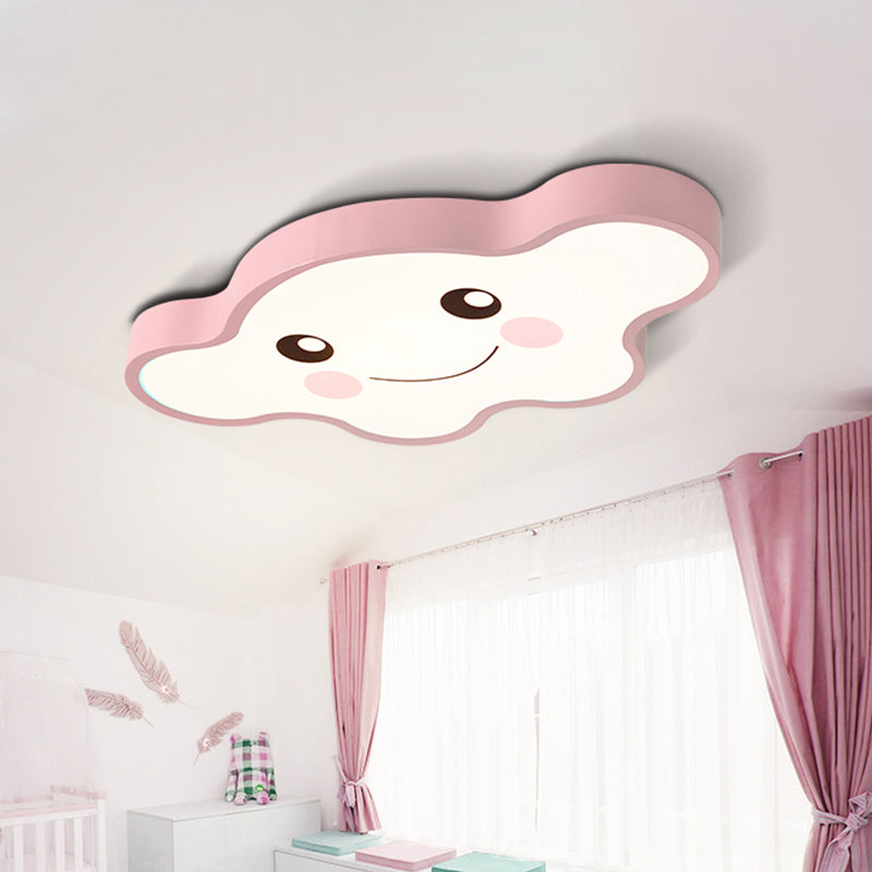 Children’s Led Ceiling Light For Kids Bedroom - Cartoon Smile/Dog Design White/Pink/Blue Flush