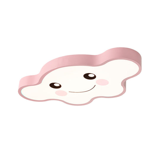 Children’s Led Ceiling Light For Kids Bedroom - Cartoon Smile/Dog Design White/Pink/Blue Flush
