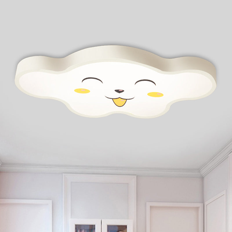 Children’s Led Ceiling Light For Kids Bedroom - Cartoon Smile/Dog Design White/Pink/Blue Flush