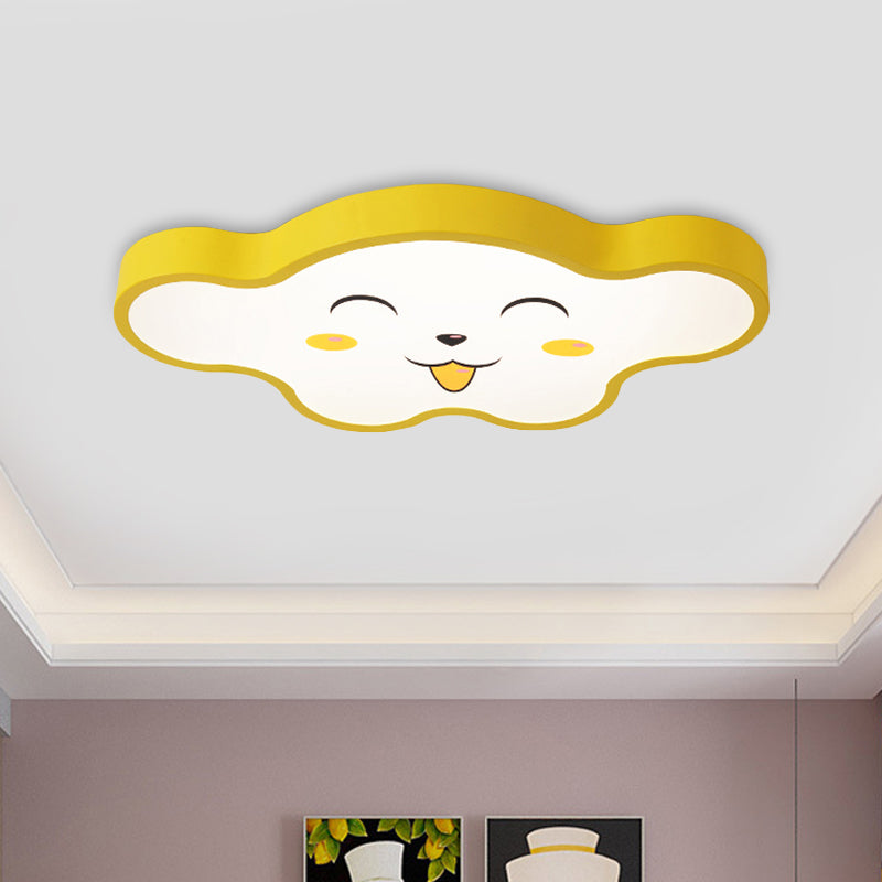 Children’s Led Ceiling Light For Kids Bedroom - Cartoon Smile/Dog Design White/Pink/Blue Flush