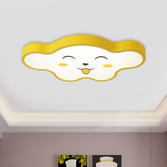 Children’s Led Ceiling Light For Kids Bedroom - Cartoon Smile/Dog Design White/Pink/Blue Flush