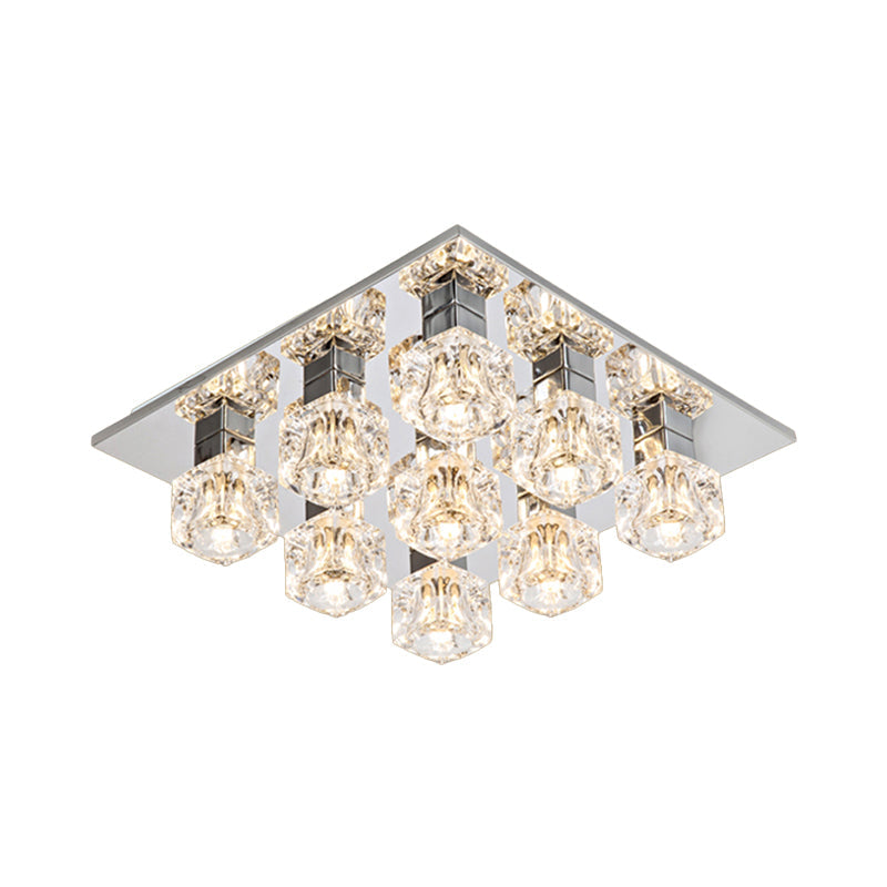 Contemporary Led Crystal Flushmount Ceiling Light In Chrome For Living Room