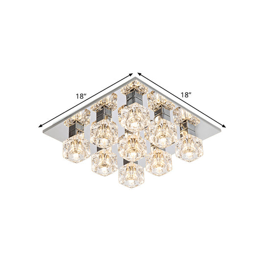 Contemporary Led Crystal Flushmount Ceiling Light In Chrome For Living Room