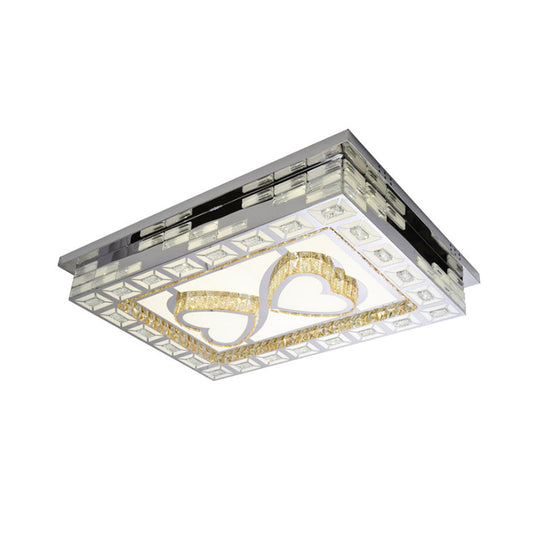 Minimal Amber Crystal Led Chrome Flush Ceiling Lamp - Rectangle Shape With Optional Patterns
