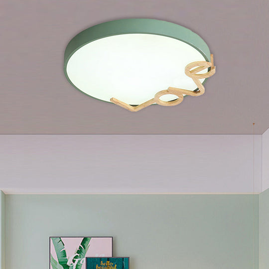 Love - Shape Wood Deco Led Flush Mount Lamp In 3 Colors