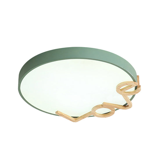 Love - Shape Wood Deco Led Flush Mount Lamp In 3 Colors
