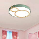 Macaron Acrylic Led Flush Mount Light Fixture With Wood Accent - White/Green/Grey