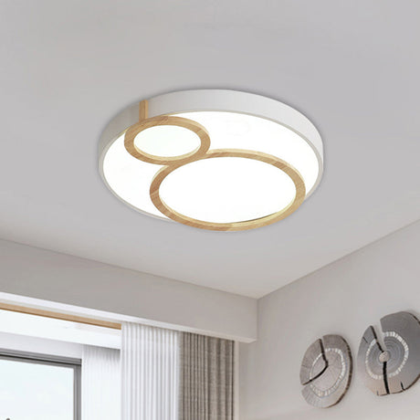 Macaron Acrylic Led Flush Mount Light Fixture With Wood Accent - White/Green/Grey