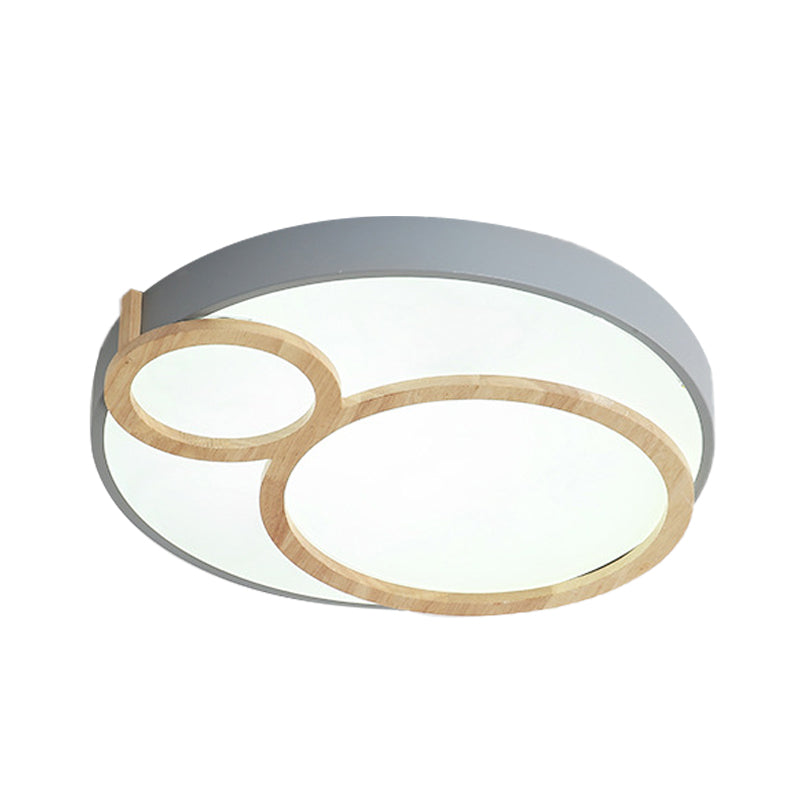 Macaron Acrylic Led Flush Mount Light Fixture With Wood Accent - White/Green/Grey