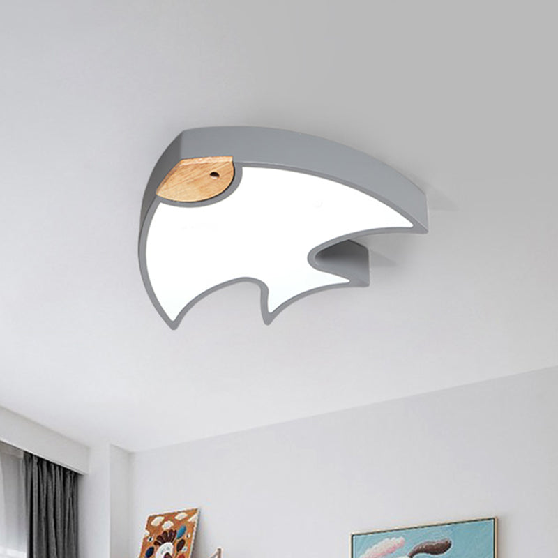 Nordic Led Fish - Shaped Flush Lamp For Bedroom In White/Grey/Pink Acrylic