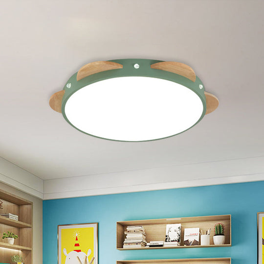 Macaron Flower Flush Mount Led Ceiling Light Fixture - White/Green/Blue And Wood