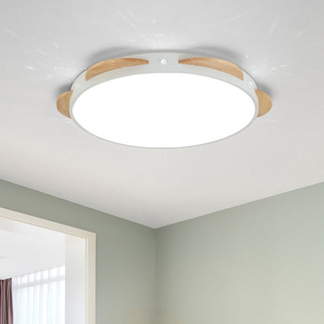 Macaron Flower Flush Mount Led Ceiling Light Fixture - White/Green/Blue And Wood