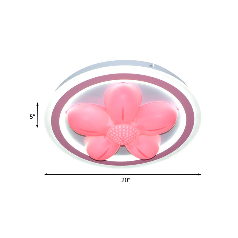 Cartoon Pink Led Flush Mount Ceiling Light With Acrylic Flower/Bear Shade For Bedrooms