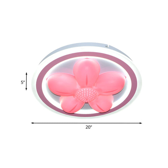 Cartoon Pink Led Flush Mount Ceiling Light With Acrylic Flower/Bear Shade For Bedrooms