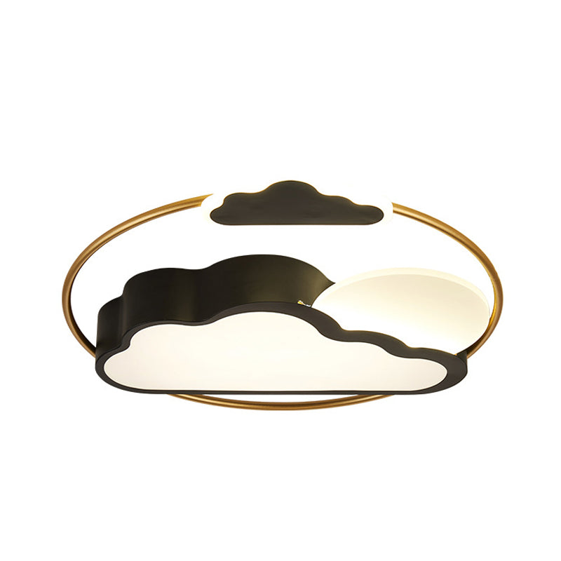 Cloud-Shape Led Flush Mount With Black/Blue Finish & Acrylic Shade - Cartoon Lighting Fixture