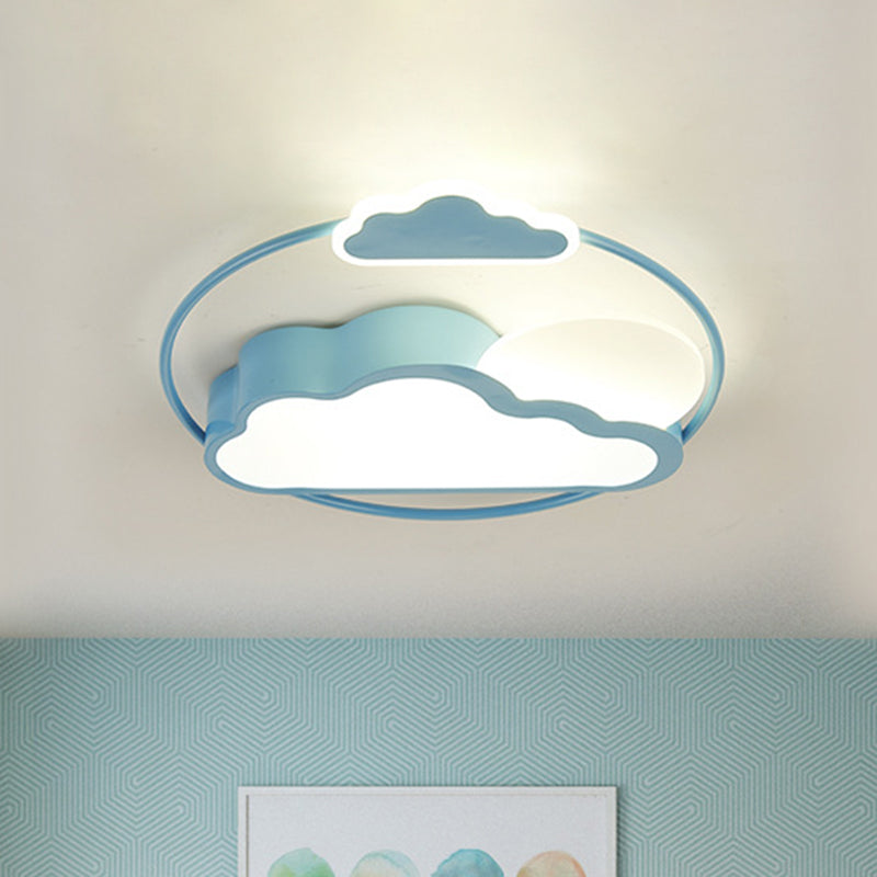 Cloud-Shape Led Flush Mount With Black/Blue Finish & Acrylic Shade - Cartoon Lighting Fixture Blue