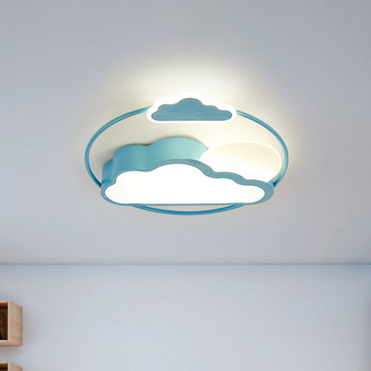 Cloud - Shape Led Flush Mount With Black/Blue Finish & Acrylic Shade - Cartoon Lighting Fixture