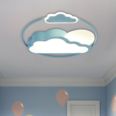 Cloud-Shape Led Flush Mount With Black/Blue Finish & Acrylic Shade - Cartoon Lighting Fixture