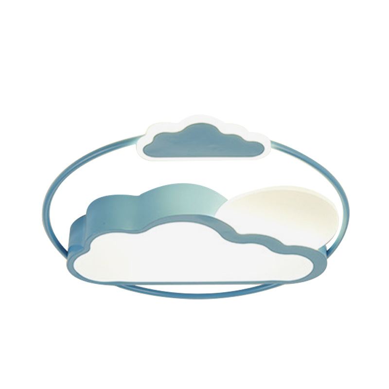 Cloud-Shape Led Flush Mount With Black/Blue Finish & Acrylic Shade - Cartoon Lighting Fixture