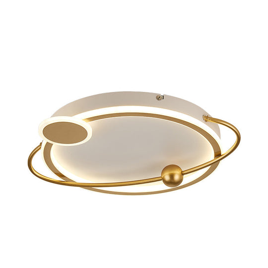 Gold Round Flush Mount Lamp With Starry Sky Design Led Acrylic Fixture In White/Warm Light