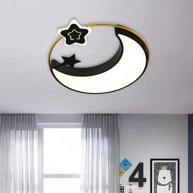 Nordic Acrylic Led Flush Mount With Cloud Sun And Moon Design In Black/Gold For Bedroom Lighting