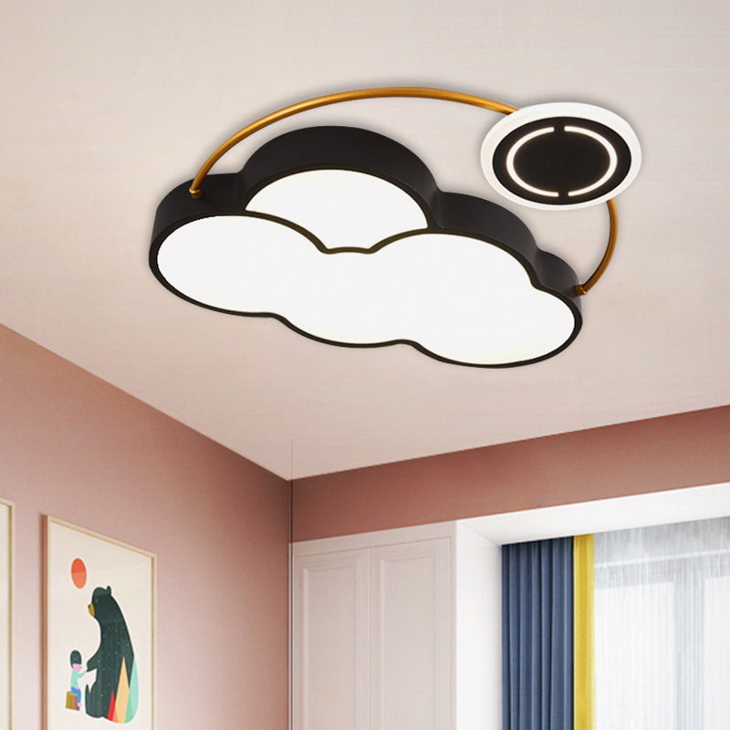 Nordic Acrylic Led Flush Mount With Cloud Sun And Moon Design In Black/Gold For Bedroom Lighting