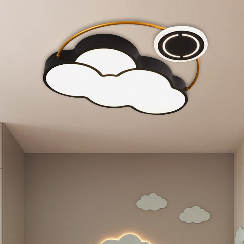 Nordic Acrylic Led Flush Mount With Cloud Sun And Moon Design In Black/Gold For Bedroom Lighting
