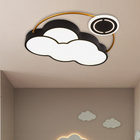 Nordic Acrylic Led Flush Mount With Cloud Sun And Moon Design In Black/Gold For Bedroom Lighting