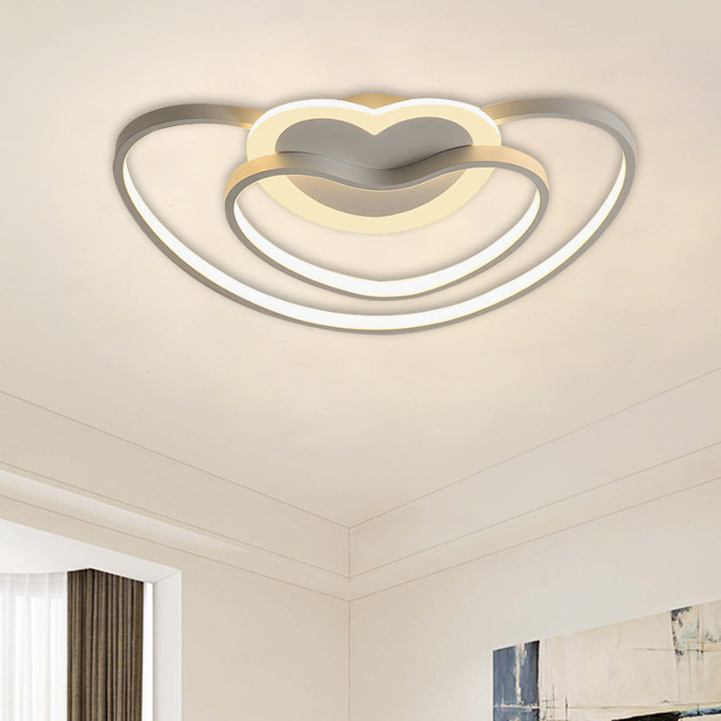 Nordic Led Ceiling Flush Light With Dual Loving Heart Frame In White Pink Or Blue Acrylic Shade