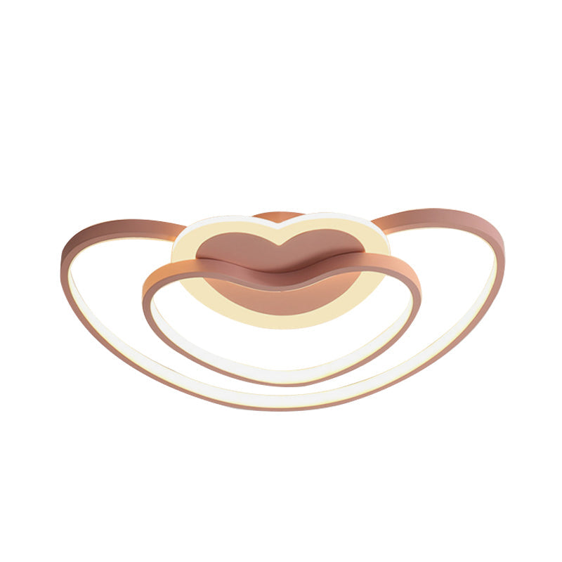Nordic Led Ceiling Flush Light With Dual Loving Heart Frame In White Pink Or Blue Acrylic Shade