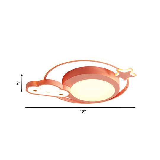 Cartoon Nebula Flush Lighting Led Ceiling Mount Fixture In Pink With White/Warm Light