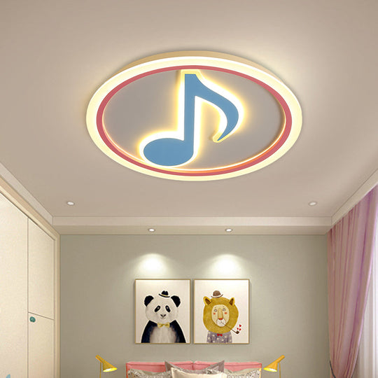 Modern Led Acrylic Flush Light - Blue Music Note Shaped Ceiling Lamp In White/Warm