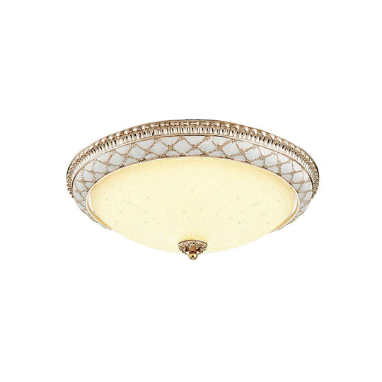 Traditional White Glass Led Flush Mount With Carved Trim Bowl-Shaped Bedroom Beige Flushmount