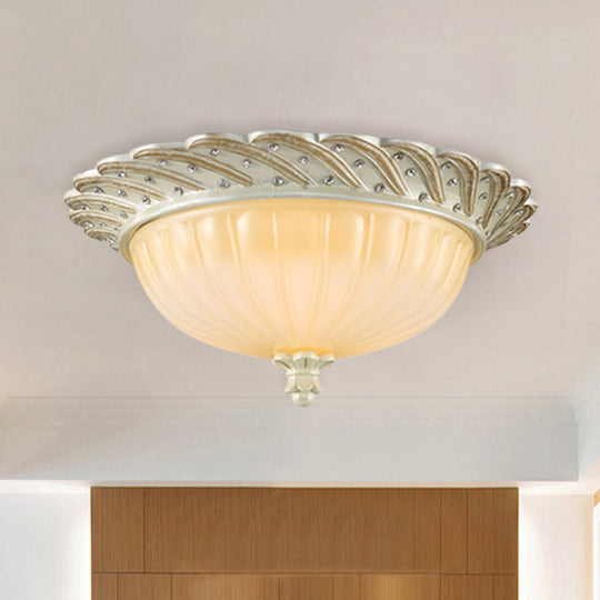 Traditionalist Yellow Glass Flush Mount Light Fixture - Bronze/White 3 - Bulb Flushmount For Living