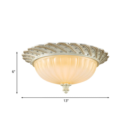 Traditionalist Yellow Glass Flush Mount Light Fixture - Bronze/White 3 - Bulb Flushmount For Living