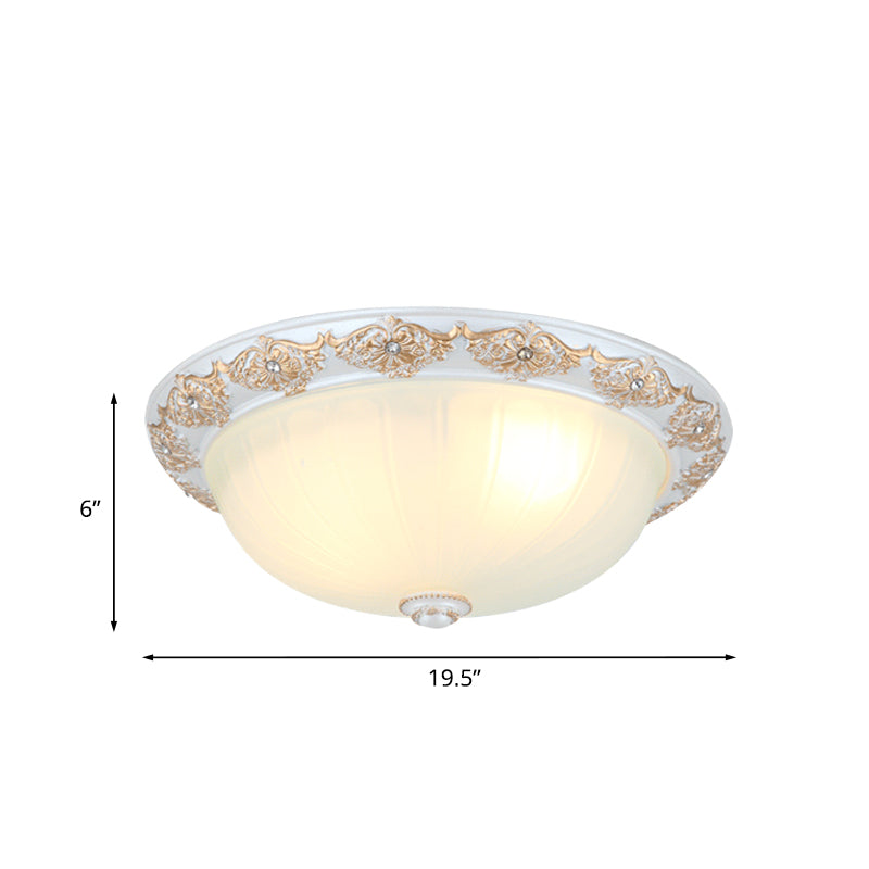 Frosted White Glass Dome 3 - Light Bedroom Flush Mount With Carved Edge